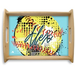 Softball Natural Wooden Tray - Large (Personalized)