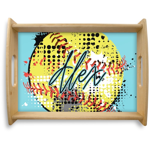 Custom Softball Natural Wooden Tray - Large (Personalized)