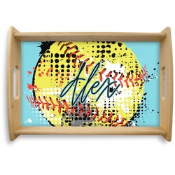 Softball Natural Wooden Tray - Small (Personalized)