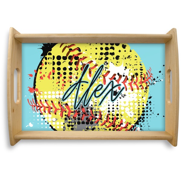 Custom Softball Natural Wooden Tray - Small (Personalized)