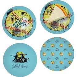 Softball Set of 4 Glass Appetizer / Dessert Plate 8" (Personalized)