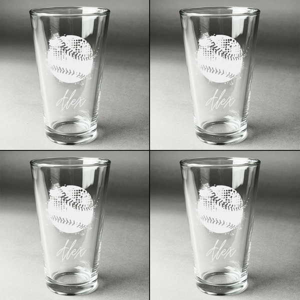 Softball Set of Four Engraved Beer Glasses - Individual View