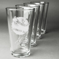 Softball Pint Glasses - Engraved (Set of 4) (Personalized)