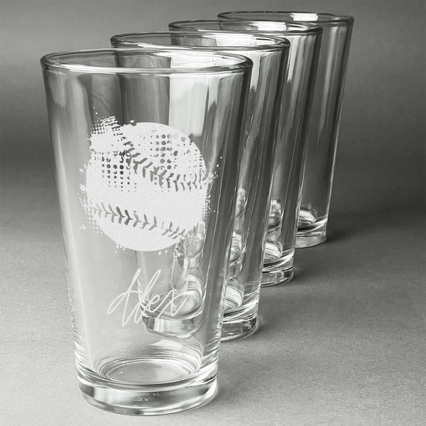 Custom Softball Pint Glasses - Engraved (Set of 4) (Personalized)