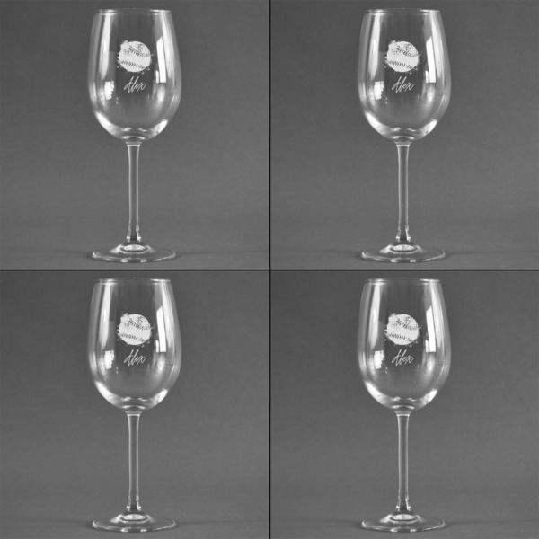 Softball Set of Four Personalized Wineglasses (Approval)