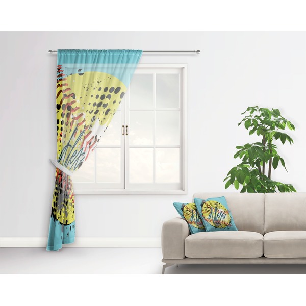 Softball Sheer Curtain With Window and Rod - in Room Matching Pillow