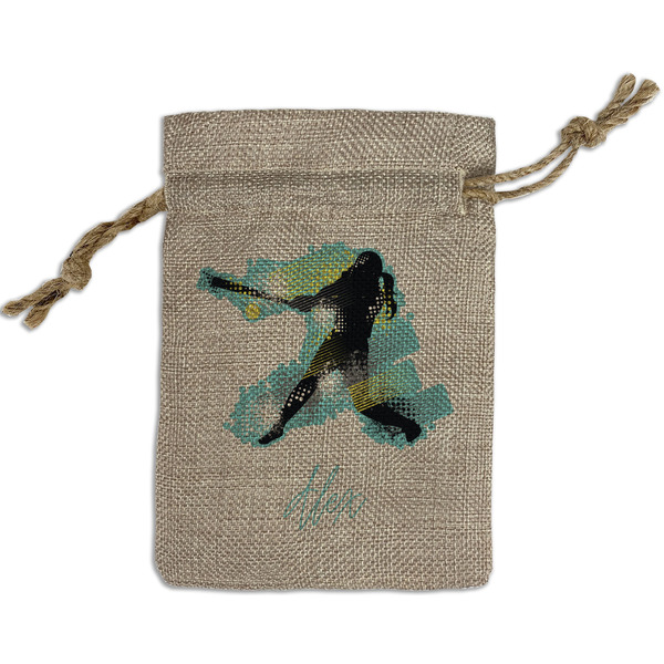 Custom Softball Small Burlap Gift Bag - Front (Personalized)