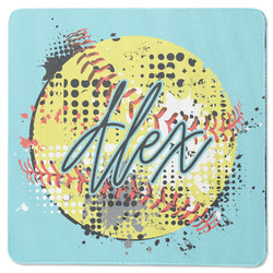 Softball Square Rubber Backed Coaster (Personalized)