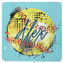 Softball Square Rubber Backed Coaster (Personalized)