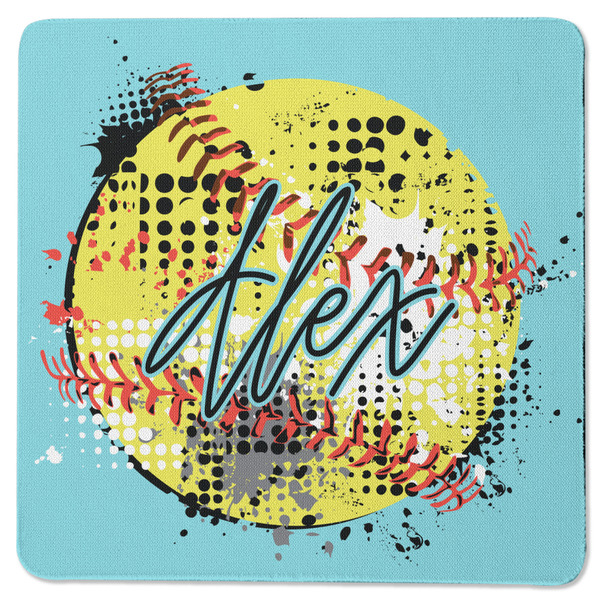 Softball Square Coaster Rubber Back - Single