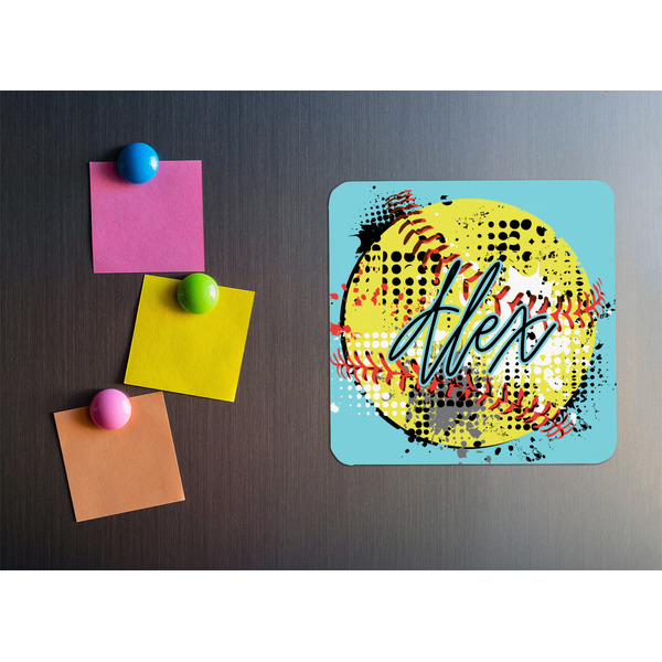 Softball Square Fridge Magnet - LIFESTYLE