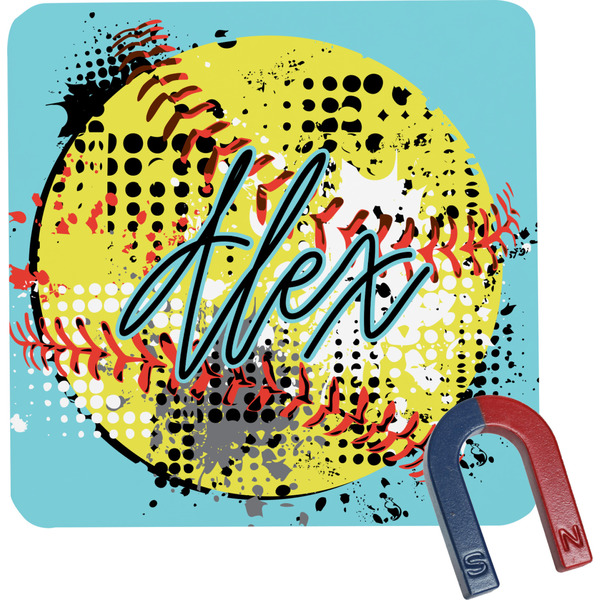 Custom Softball Square Fridge Magnet (Personalized)