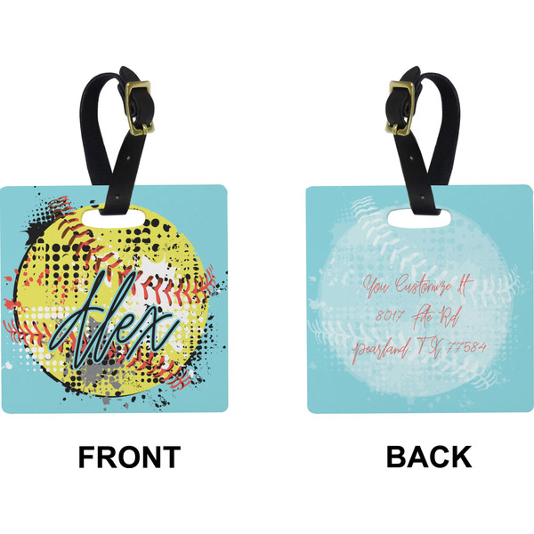 Softball Square Luggage Tag (Front + Back)