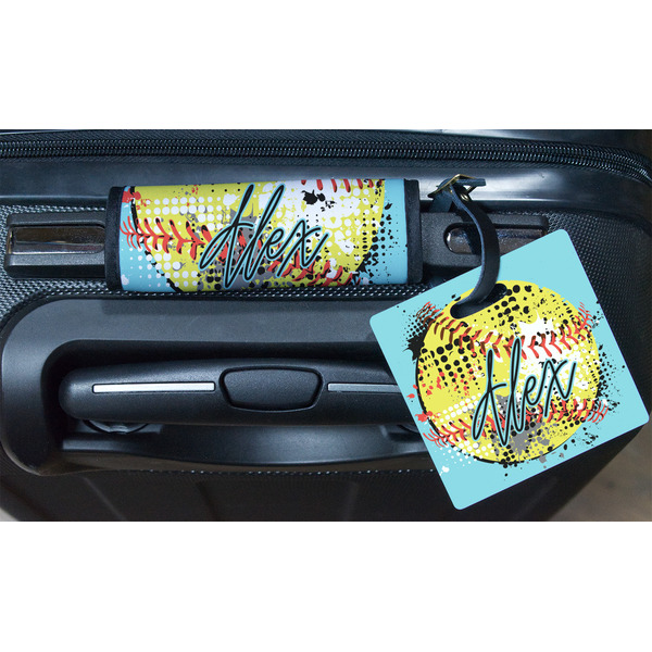 Softball Square Luggage Tag & Handle Wrap - In Context