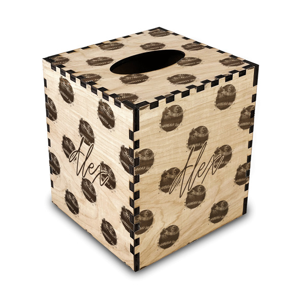 Custom Softball Wood Tissue Box Cover - Square (Personalized)
