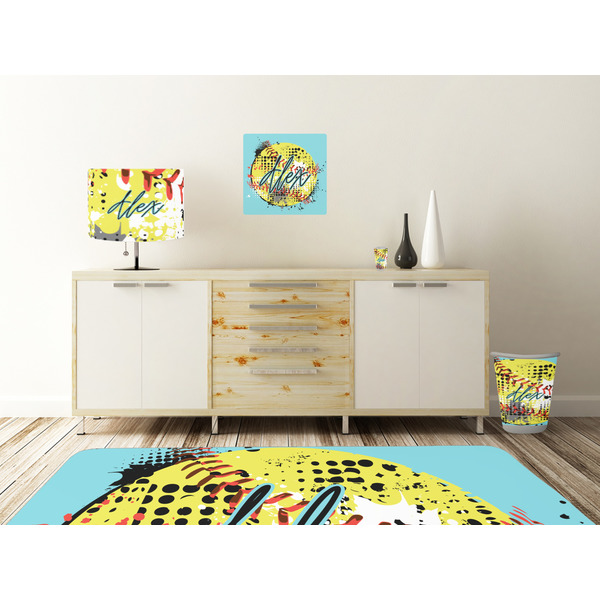 Softball Square Wall Decal Wooden Desk