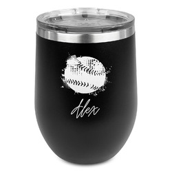 Softball Stemless Stainless Steel Wine Tumbler - Black - Double Sided (Personalized)