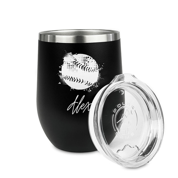 Softball Stainless Wine Tumblers - Black - Single Sided - Alt View