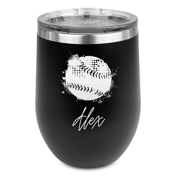 Custom Softball Stemless Wine Tumbler - 5 Color Choices - Stainless Steel  (Personalized)