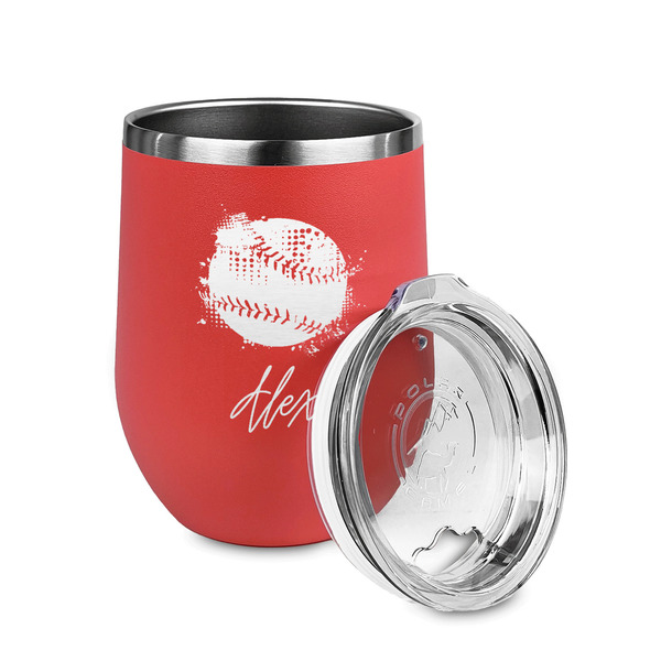 Softball Stainless Wine Tumblers - Coral - Double Sided - Alt View