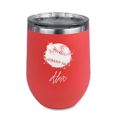 Softball Stemless Stainless Steel Wine Tumbler - Coral - Double Sided (Personalized)