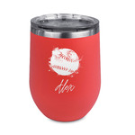 Softball Stemless Stainless Steel Wine Tumbler - Coral - Single Sided (Personalized)