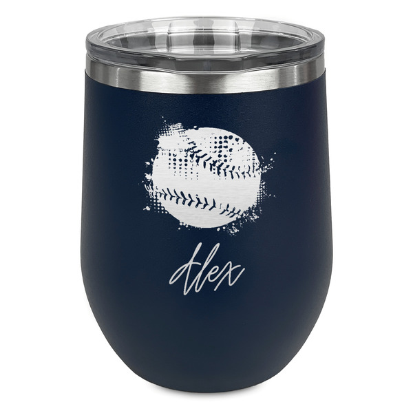 Softball Stainless Wine Tumblers - Navy - Single Sided - Front