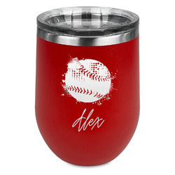 Softball Stemless Stainless Steel Wine Tumbler - Red - Double Sided (Personalized)