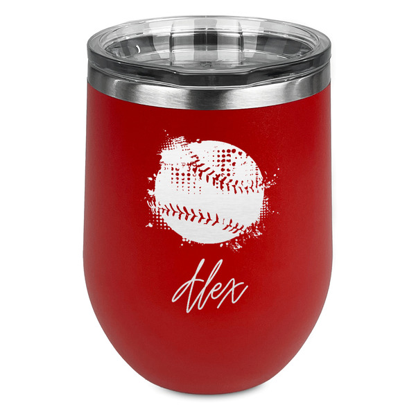 Custom Softball Stemless Stainless Steel Wine Tumbler - Red - Double Sided (Personalized)
