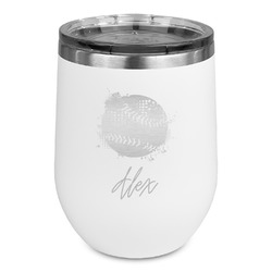 Softball Stemless Stainless Steel Wine Tumbler - White - Double Sided (Personalized)