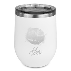 Softball Stemless Stainless Steel Wine Tumbler - White - Single Sided (Personalized)