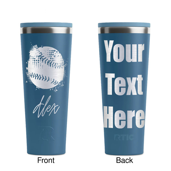 Softball Steel Blue RTIC Everyday Tumbler - 28 oz. - Front and Back