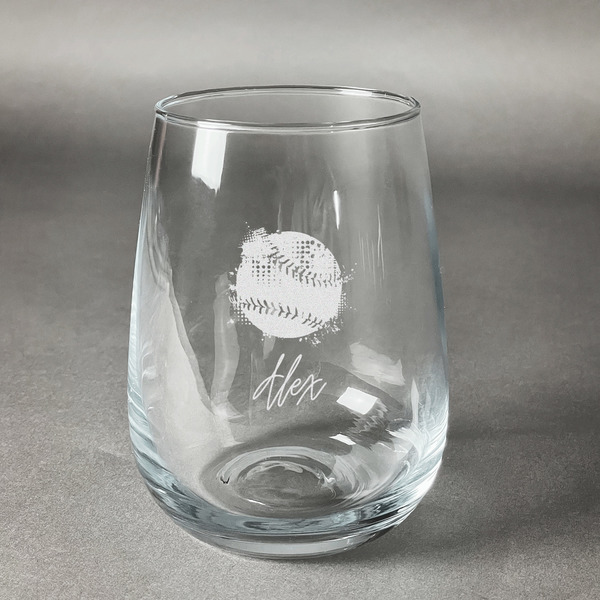 Custom Softball Stemless Wine Glass - Engraved (Personalized)