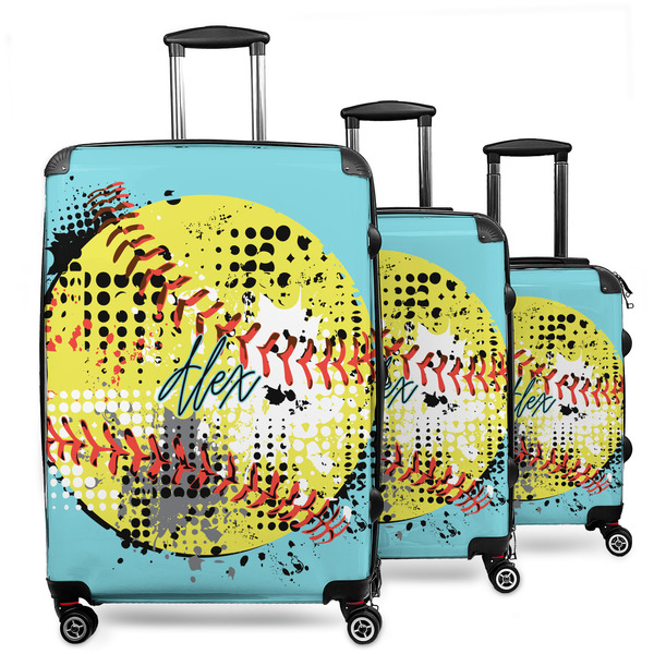 Custom Softball 3 Piece Luggage Set - 20" Carry On, 24" Medium Checked, 28" Large Checked (Personalized)
