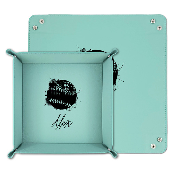 Softball Teal Faux Leather Valet Trays - PARENT MAIN