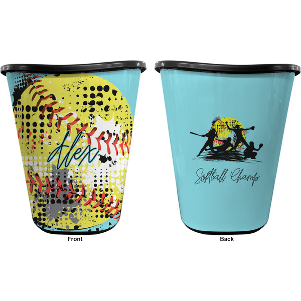 Softball Trash Can Black - Front and Back - Apvl
