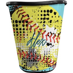 Softball Waste Basket - Single Sided (Black) (Personalized)