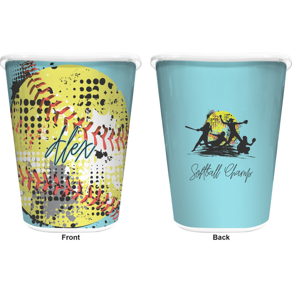 Softball Trash Can White - Front and Back - Apvl