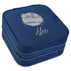 Softball Travel Jewelry Box - Navy Blue Leather (Personalized)