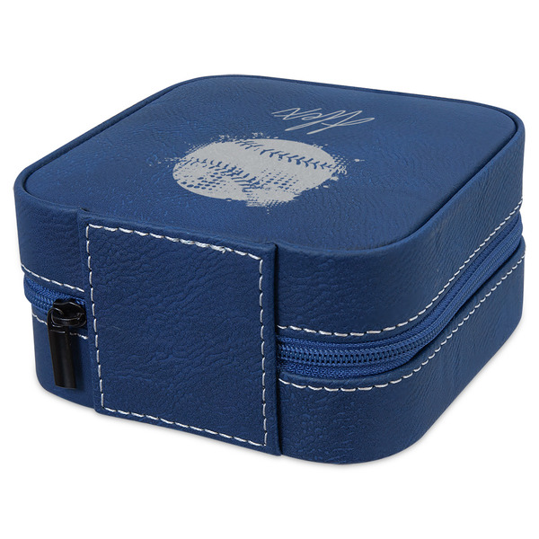 Softball Travel Jewelry Boxes - Leather - Navy Blue - View from Rear