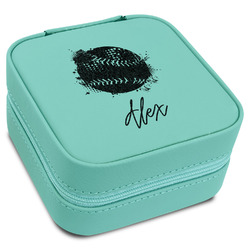 Softball Travel Jewelry Box - Teal Leather (Personalized)