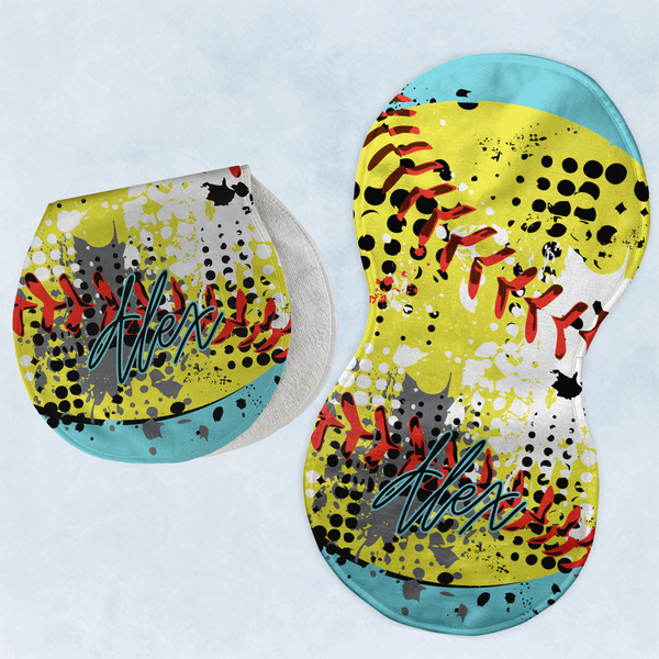 Custom Softball Burp Pads - Velour - Set of 2 w/ Name or Text