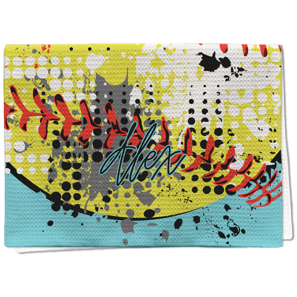 Custom Softball Kitchen Towel - Waffle Weave - Full Color Print (Personalized)
