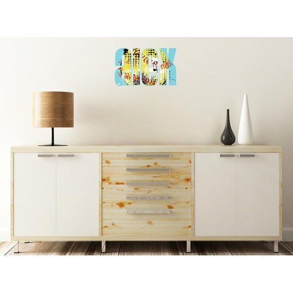 Softball Wall Name Decal On Wooden Desk