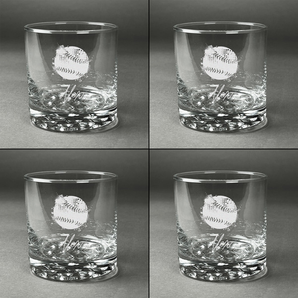 Softball Whiskey Glasses - Set of 4 all Engraved