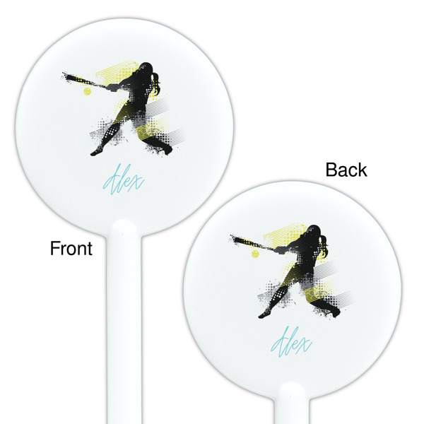 Softball White Plastic 5.5" Stir Stick - Double Sided - Round - Front & Back