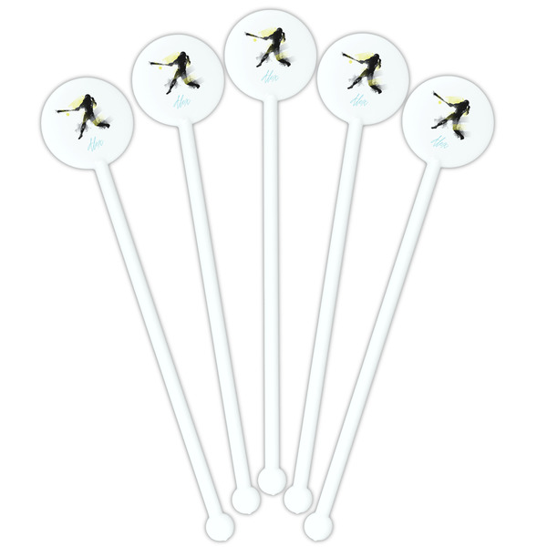 Softball White Plastic 5.5" Stir Stick - Fan View