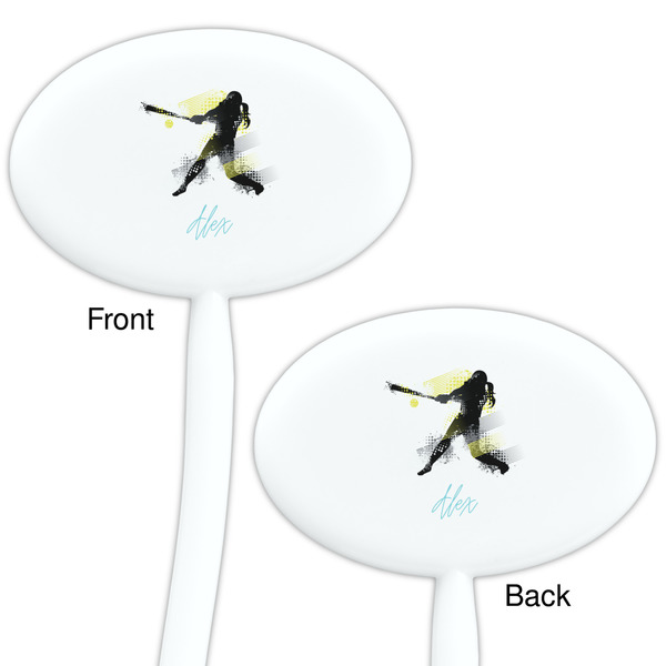 Softball White Plastic 7" Stir Stick - Double Sided - Oval - Front & Back