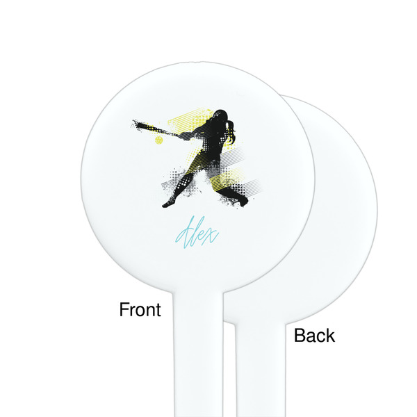 Softball White Plastic 7" Stir Stick - Single Sided - Round - Front & Back