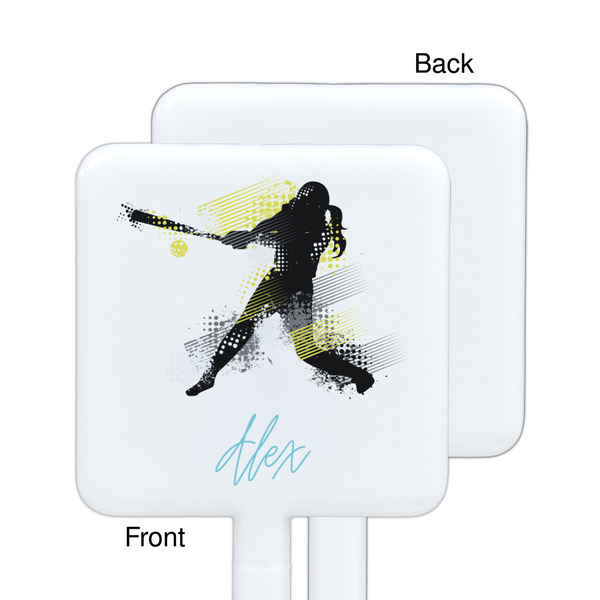 Softball White Plastic Stir Stick - Single Sided - Square - Approval